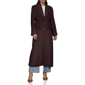 New Avec Les Filles Strong Shoulder Hourglass Maxi Coat Dulse Brown XS